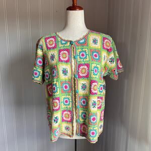 Vintage Boho 90s/Y2K Knit Floral Top XL